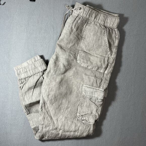 Nicole‎ Miller Linen Jogger Pants Beige Large Boho Resort Slouchy Pockets Cargo - Picture 9 of 9